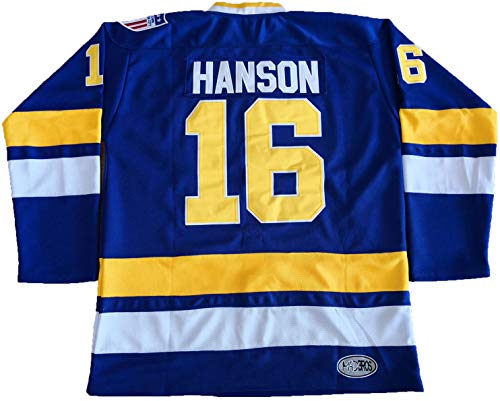Herren Hanson Brother 16 Jack 17 Steve 18 Jeff Charlestown Chiefs Stitched Movie Hockey Trikots, 16 Blau, L von MESOSPERO