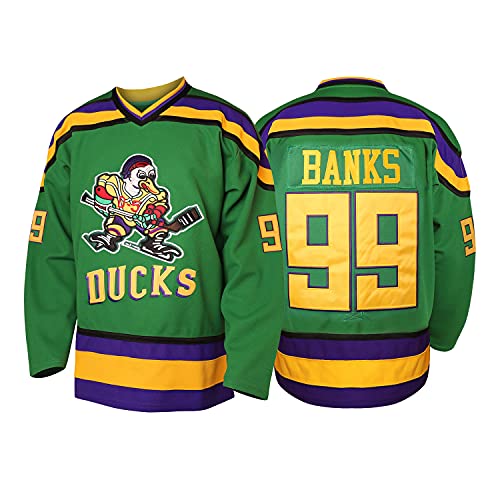 Herren Hockey-Trikot Mighty Ducks 96 Charlie Conway 99 Adam Banks 33 Greg Goldberg Film Weiß Grün Schwarz, #99 Grün, Klein von MESOSPERO