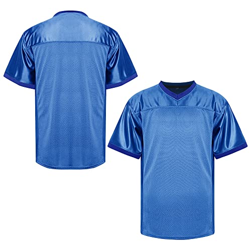 MESOSPERO Blanko-Fußballtrikot, Herren 90er Jahre Hip Hop für Party Übung Sport T-Shirt Schwarz Weiß Rot Grün S-3XL, #Blank-Blau, X-Groß von MESOSPERO