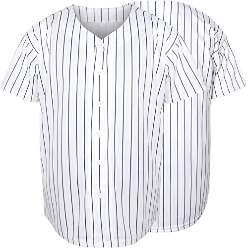MESOSPERO Plain Button Down Blank Baseball Jersey Kurzarm Hipster Hip Hop T Shirts, weiß gestreift, XX-Large von MESOSPERO
