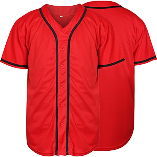 MESOSPERO Schlichtes Baseball-Trikot mit Knopfleiste, kurzärmelig, Hipster, Hip-Hop-T-Shirt, rot, X-Groß von MESOSPERO