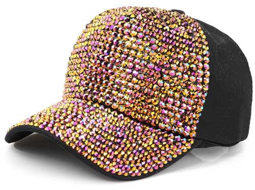 MESU Damen Baseballmütze Mit Nieten Strass Kristall Baseballmütze Funkelnde Sonnenhut Rot von MESU