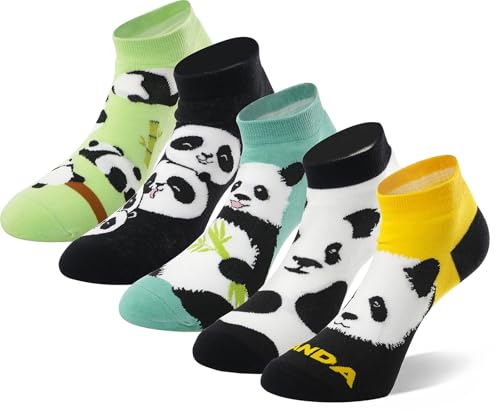 MESU Damen Knöchelsocken 5-Paar Lässige ärmellose Socken Niedrige Baumwollsocken Bootssocken Panda von MESU