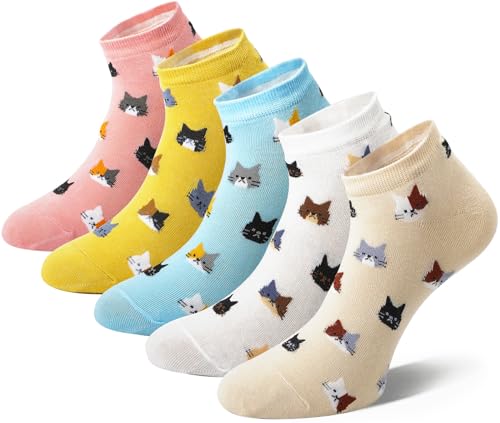 MESU Damen Knöchelsocken Baumwolle Ohne Display Socken Lässig Tief Geschnitten 5PC1 Katze von MESU