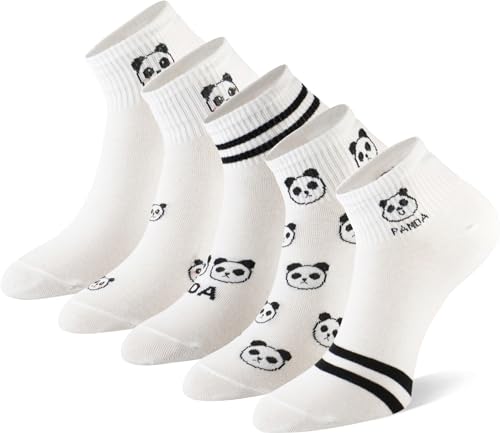 MESU Damen Knöchelsocken Baumwolle Ohne Display Socken Lässig Tief Geschnitten 5Pcs-I Weißer Panda von MESU