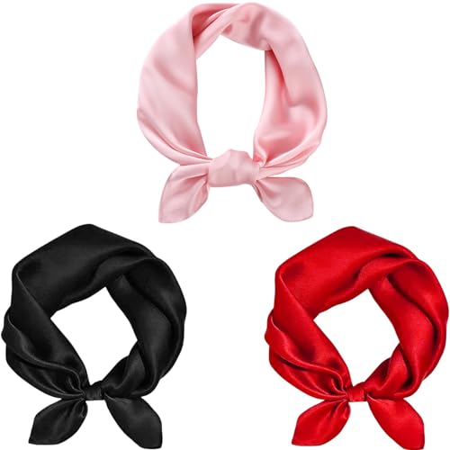 MESU Damen Seidenschal Quadratischer Satin Schal Kragen Schal für Frauen Schwarz + Rot + Hellrosa von MESU