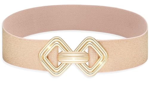 MESU Frauen Breite Stretch Gürtel Taille Elastischer Bund für Kleider Rosa Mit Goldener Schnalle 95cm MESU Frauen Breite Stretch Gürtel Taille Elastischer Bund für Kleider Rosa Mit Goldener Schnalle 95cm von MESU