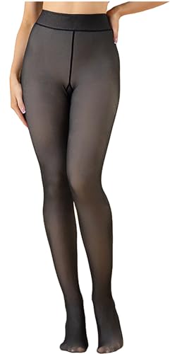 MESU Frauen Fleece Gefütterte Tights Fake Transparent High Waisted Warme Strumpfhose Schwarz Dick 300g S M von MESU