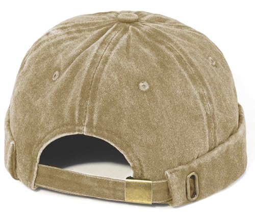 MESU Herren Docker Cap Brimless Hüte Arbeiter Sailor Cap Rolled Manschette Retro Beanie Hut Beige von MESU