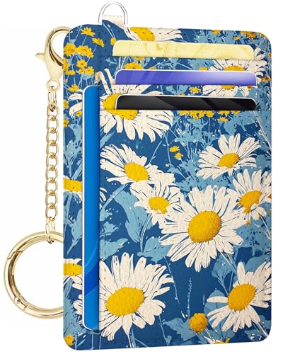 METALPHA Kreditkartenetui Slim Wallet Kleine Geldbörsen Frau RFID Geldbörse Frauen Fronttasche Niedlich Lustig Mini Dünn Ausweishalter, Blau Gänseblümchen, Ästhetisches kleines Kreditkartenetui mit von METALPHA
