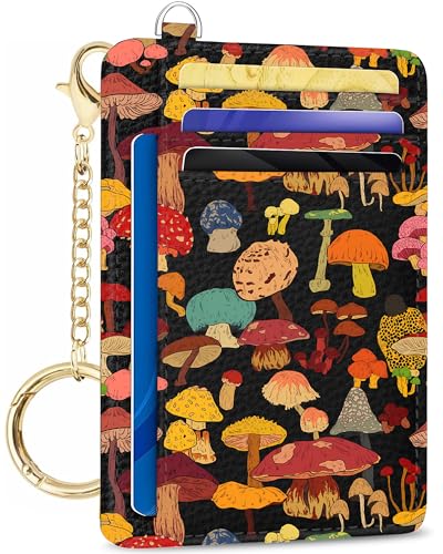 METALPHA Kreditkartenetui Slim Wallet Kleine Geldbörsen Frau RFID Geldbörse Frauen Fronttasche Niedlich Lustig Mini Dünn Ausweishalter, Farbenfroher Pilz, Ästhetisches kleines Kreditkartenetui mit von METALPHA
