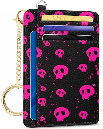 METALPHA Kreditkartenetui Slim Wallet Kleine Geldbörsen Frau RFID Geldbörse Frauen Fronttasche Niedlich Lustig Mini Dünn Ausweishalter, Pink Totenkopf, Ästhetisches kleines Kreditkartenetui mit von METALPHA