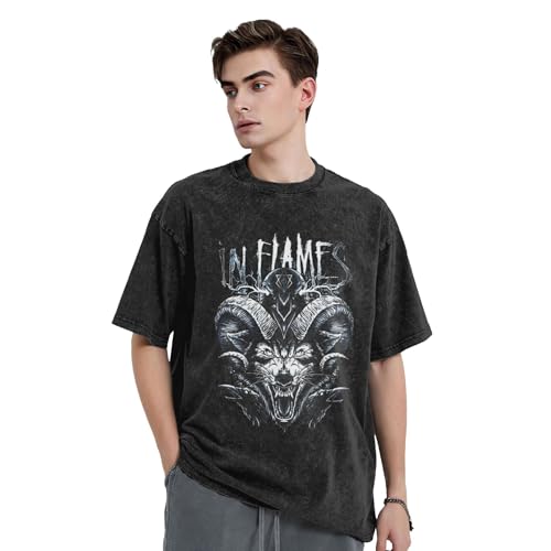 Unisex Flames Metal Band T-Shirt Retro Short-Sleeve Shirt Ärmeln gewaschenes Jeans Kurzarmoberteil Schwarz X-Large Unisex Flames Metal Band T-Shirt Retro Short-Sleeve Shirt Ärmeln gewaschenes Jeans Kurzarmoberteil Schwarz X-Large von METUIPASAIT