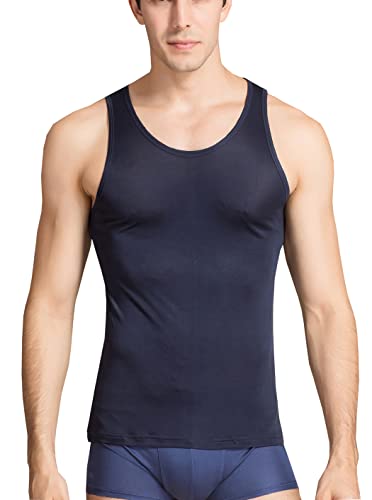 METWAY Herren Seide Tank Tops Super Absorbent and Breathable Pure Silk Unterhemd Sleeveless Silk Classic A Shirts, Dunkelblau, Klein von METWAY