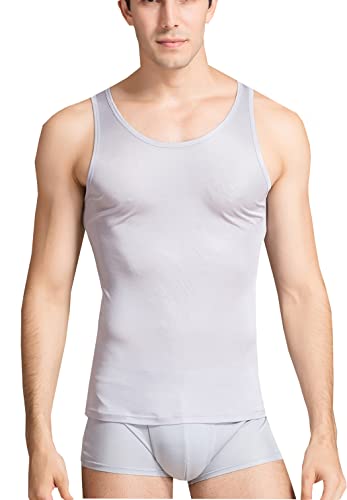 METWAY Herren Seide Tank Tops Super Absorbent and Breathable Pure Silk Unterhemd Sleeveless Silk Classic A Shirts, Silbergrau, XL von METWAY