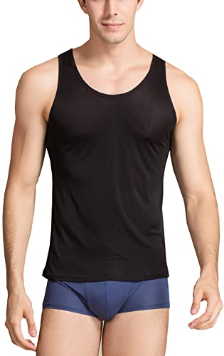 METWAY Herren Seiden-Tank-Tops, ärmellos, reine Seide, Unterhemd, super saugfähig und atmungsaktiv, klassisches A-Shirt, Schwarz, XL von METWAY