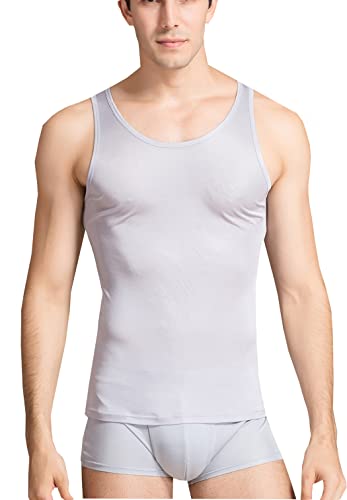 METWAY Herren Seide Tank Tops Super saugfähig und atmungsaktiv Reine Seide Unterhemd/Ärmellos Seide Classic A Shirts, Silbergrau, Klein von METWAY