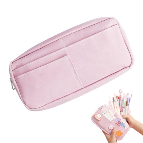 MEXRUMI 1 Niedliches Canvas-Bleistiftmäppchen Mit Großem Fassungsvermögen Multifunktionale Schreibwarentasche Mit 3 Niedlichen Abzeichen Pink von MEXRUMI