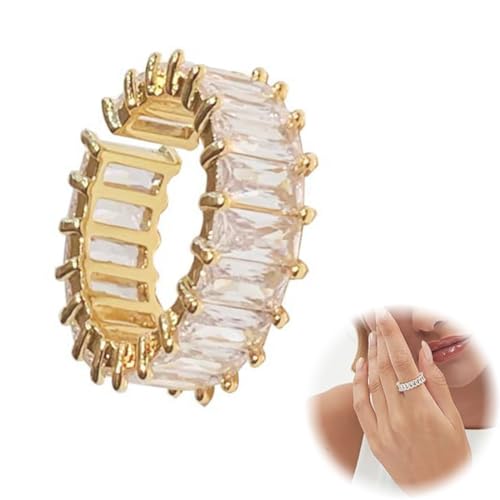 MEXRUMI 1 Stück Stein Ring Mit Zirkonia Kristallen Offene Rechteck Damen Silber Stein Ring Classic Gold Schmuck Girl Ring Eignet Sich Für Geburtstagsgeschenk von MEXRUMI