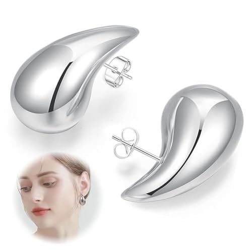 MEXRUMI 2 Stück Chunky Ohrringe Damen Silber Ohrringe Silber Ohrringe Damen Tropfen Ohrringe Dicke Creolen Für Frauen Damen Hypoallergene Goldene Ohrringe Für Frauen Und Mädchen (Silber) von MEXRUMI