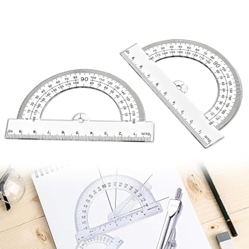 MEXRUMI 2 Stück Geometrie Dreieck 16 Cm Kunststoff Hypotenuse Facetten + 2 Stück Winkelmesser Mit Herrscher Mathematik Messwerkzeuge Halbkreis Winkelmesser von MEXRUMI
