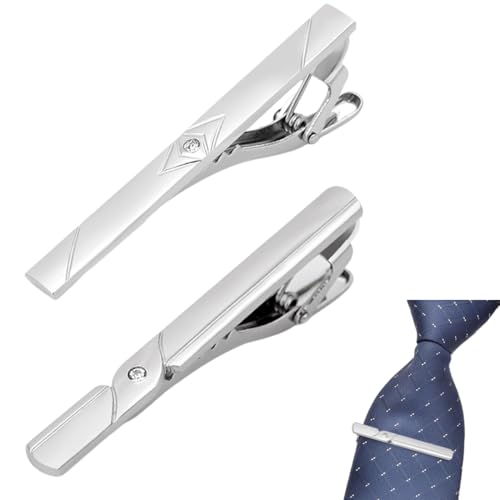 MEXRUMI 2 Stück Krawattennadeln Für Herren Krawattennadel Krawattenklammer Tie Clip Krawattennadel Silber Für Valentinstag Weihnachten Hochzeit Business Bar Und Alltag(Silber) von MEXRUMI