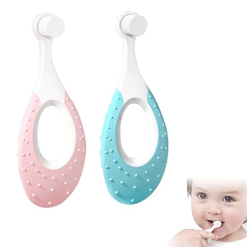 MEXRUMI 2Pcs Baby Zahnbürste Extra Weiche Zahnbürste Mit 10000 Soft Floss Borsten Für Die Zahnfleischpflege Für Alter 0-3 Jahre Alt（Blau Und Rosa） von MEXRUMI