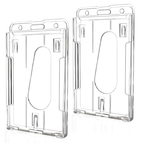 MEXRUMI Ausweishüllen, 2Er Pack Strapazierfähiger Ausweishalter Schlüsselanhänger Hartplastik Durchsichtiger Kartenschutz Daumenschlitz Kartenetui Schule Bürobedarf von MEXRUMI