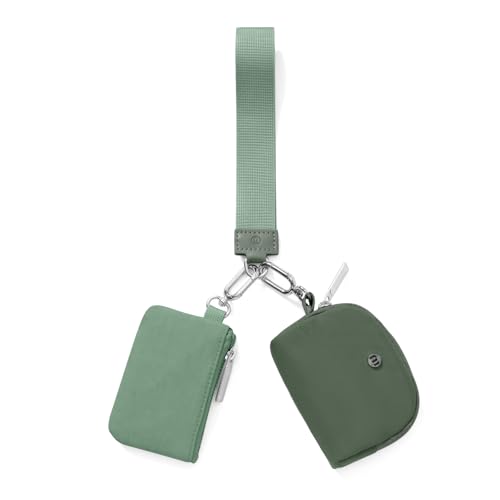 Mini-Geldbörse mit Reißverschluss, abnehmbare Doppeltasche, Handgelenktasche, tragbare Münzgeldbörse, kleine Geldbörsen, Dunkelgrün + Hellgrün, Cool von MEXS