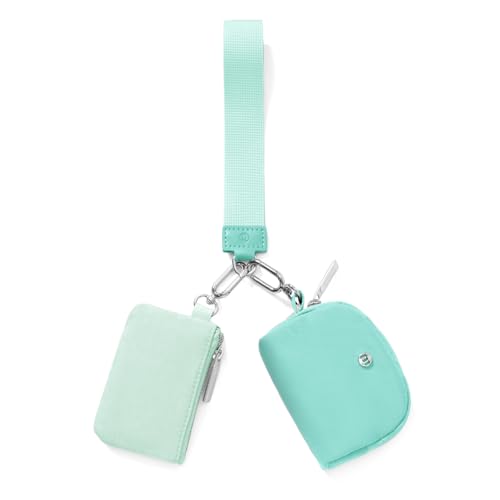 Mini-Geldbörse mit Reißverschluss, abnehmbare Doppeltasche, Handgelenktasche, tragbare Münzgeldbörse, kleine Geldbörsen, Hellgrün + Minzgrün, Cool von MEXS