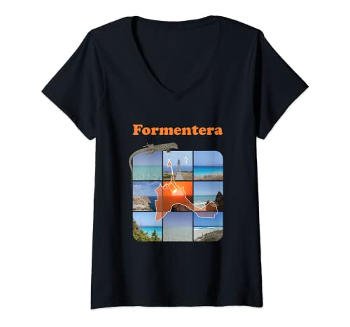Damen Formentera mit Fotos und Eidechse T-Shirt mit V-Ausschnitt Damen Formentera mit Fotos und Eidechse T-Shirt mit V-Ausschnitt von MEXTEMU Design
