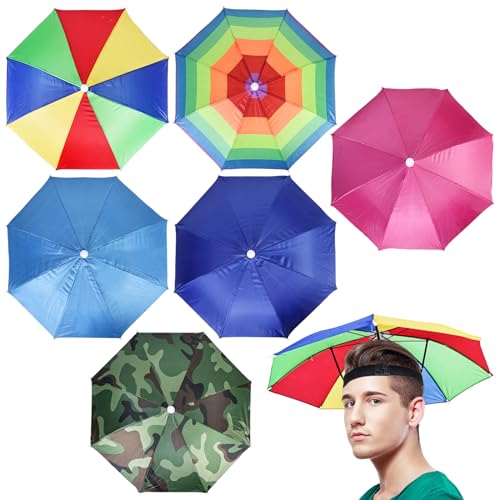 MEYAGOT 6 Stück Regenschirm Hut, Angelschirm mit Elastischem Band, Faltbarer Regenschirmhut Camouflage Angelkappe, Sonnenschutz Für Erwachsene und Kinder zum Radfahren Gartenarbeit Camping Wandern von MEYAGOT