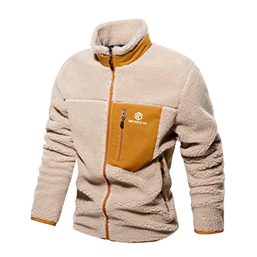 Fleecejacke Herren Winter Warm Teddyfleece Jacke Stehkragen Sherpa Jacke Plüsch Freizeitjacke A Khaki L von MEYOCEYO