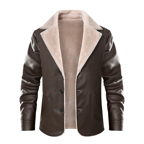 MEYOCEYO Lederjacke Herren Winter Kunstleder Bikerjacke Gefüttert Winterjacke Warm mit Innentasche Braun M von MEYOCEYO