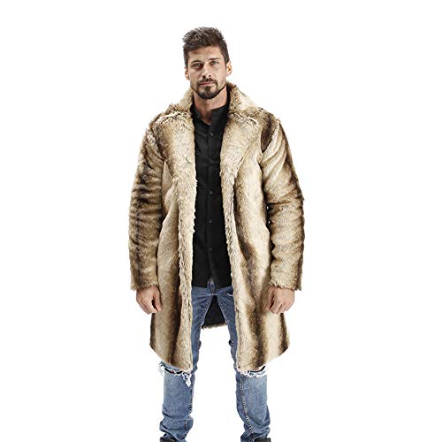 MEYOCEYO Pelzmantel Herren Winterjacke Verdicken Felljacke Lange Jacke Warme Kunstpelz Mantel Faux Fur Pelzjacke Fellmantel Khaki 2XL von MEYOCEYO