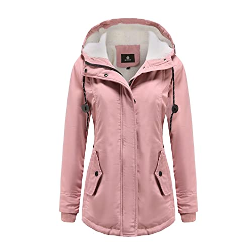 MEYOCEYO Winterjacke Damen Warm Gefüttert Winddicht Jacke mit Kapuze Wintermantel Lang Winterparka Freizeit Parka Rosa 3XL von MEYOCEYO