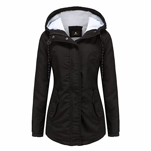 MEYOCEYO Winterjacke Damen Warm Gefüttert Winddicht Jacke mit Kapuze Wintermantel Lang Winterparka Freizeit Parka Schwarz 3XL von MEYOCEYO