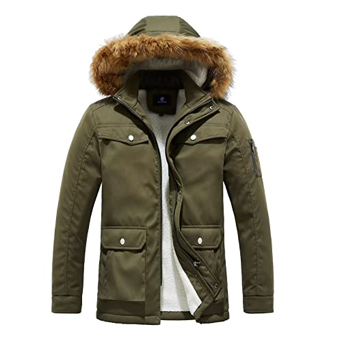 MEYOCEYO Winterjacke Herren Wasserdicht Parka Lang Winddichte Outdoorjacke Winter Warme Wintermante Mit Kunstfell Kapuze Grün XL von MEYOCEYO