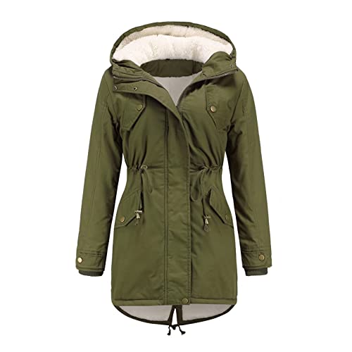 MEYOCEYO Wintermantel Damen Parka Baumwolljacke Lange Winterjacke mit Kapuze Parka Warme Winddichtes Winterparka GrünArmee-Grün L von MEYOCEYO