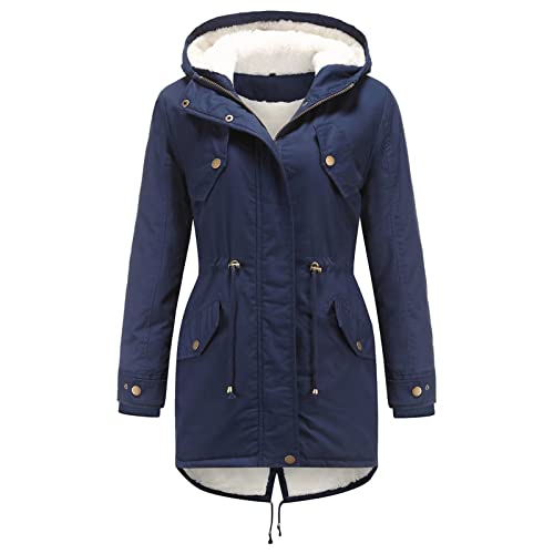 MEYOCEYO Wintermantel Damen Parka Baumwolljacke Lange Winterjacke mit Kapuze Parka Warme Winddichtes Winterparka Marineblau 3XL von MEYOCEYO