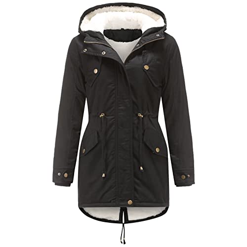 MEYOCEYO Wintermantel Damen Parka Baumwolljacke Lange Winterjacke mit Kapuze Parka Warme Winddichtes Winterparka Schwarz M von MEYOCEYO