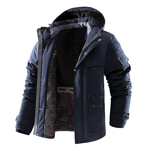 MEYOCEYO Wintermantel Herren Warm Gefüttert Softshelljacken Wasserdicht Winterparka Parka Jacke mit Abnehmbarer Kapuze Dunkelblau 4XL von MEYOCEYO