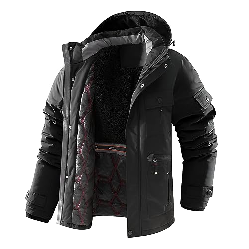 MEYOCEYO Wintermantel Herren Warm Gefüttert Softshelljacken Wasserdicht Winterparka Parka Jacke mit Abnehmbarer Kapuze Schwarz 3XL von MEYOCEYO