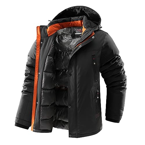 MEYOCEYO Wintermantel Herren Warm Gefüttert Softshelljacken Wasserdicht Winterparka Verdickt Parka Jacke mit Abnehmbarer Kapuze Schwarz XL von MEYOCEYO