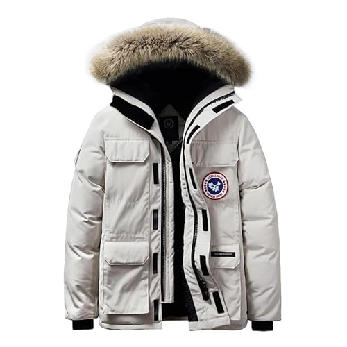 MEYOCEYO Winterparka Herren Parka Jacke Gefüttert Winterjacke Warme Jacke Outdoor Kapuzenjacke Winddicht Parka Weiß 7XL von MEYOCEYO