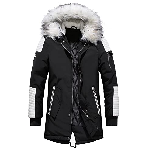 MEYOCEYO Winterparka Herren Warme Winterjacke Lang Outdoor Verdickt Baumwolle Hooded Wintermantel Mit Kunstpelz Fellkapuze Schwarz-Weiß 3XL von MEYOCEYO