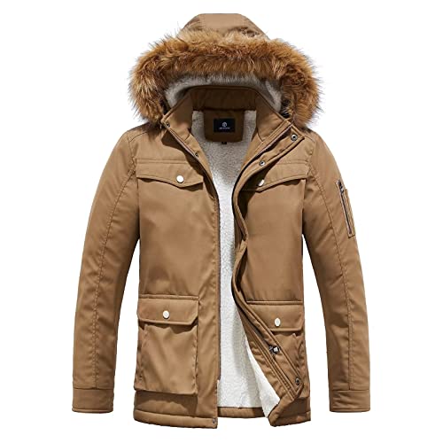 MEYOCEYO Winterparka Herren Winterjacke Gefüttert Parka Jacke Warme Wintermantel Outdoor Parka mit Kapuze Jacke Khaki L von MEYOCEYO