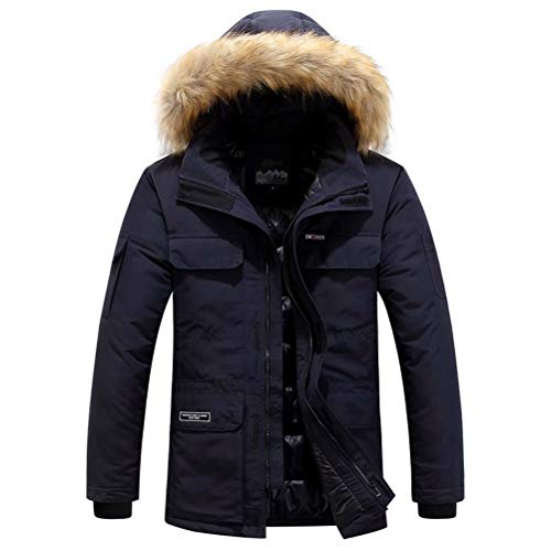 MEYOCEYO Winterparka Herren Winterjacke Gefüttert Parka Jacke Warme Wintermantel Outdoor Parka mit Kapuze Jacke Marineblau 2XL von MEYOCEYO