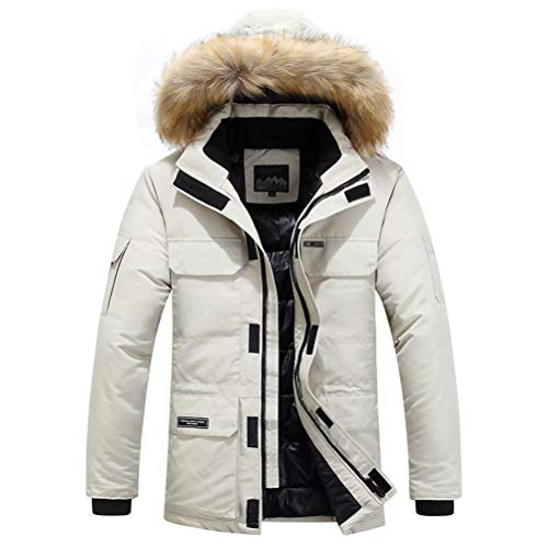 MEYOCEYO Winterparka Herren Winterjacke Gefüttert Parka Jacke Warme Wintermantel Outdoor Parka mit Kapuze Jacke Beige 2XL von MEYOCEYO