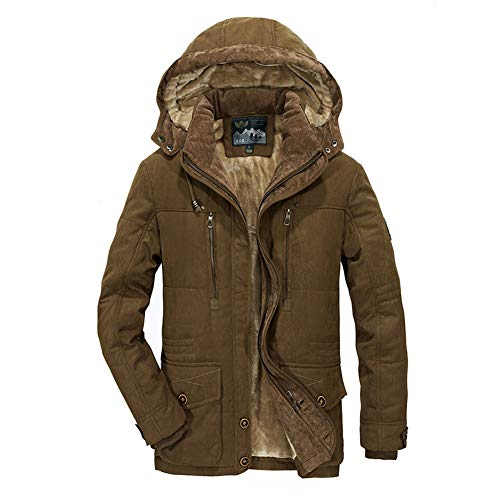 MEYOCEYO Winterparka Herren Wintermantel Outdoor Winterjacke Gefütterte Parka Jacke Warme Parka mit Kapuze Braun 4XL von MEYOCEYO